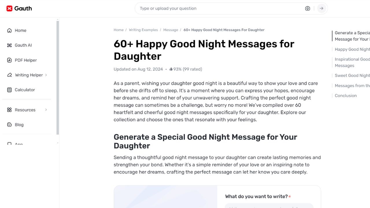 Create Unique Good Night Messages for Your Precious Daughter with Gauth